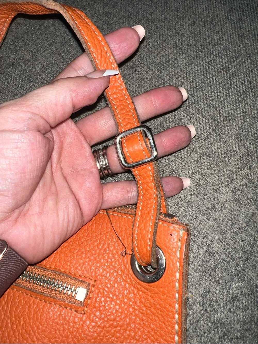 Roots Orange Pebbled Leather Crossbody Bag
